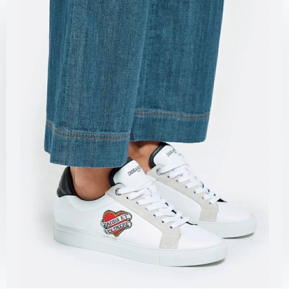 Zadig & Voltaire leather sneakers ZV1747 tattoo style heart patch French 41/US10